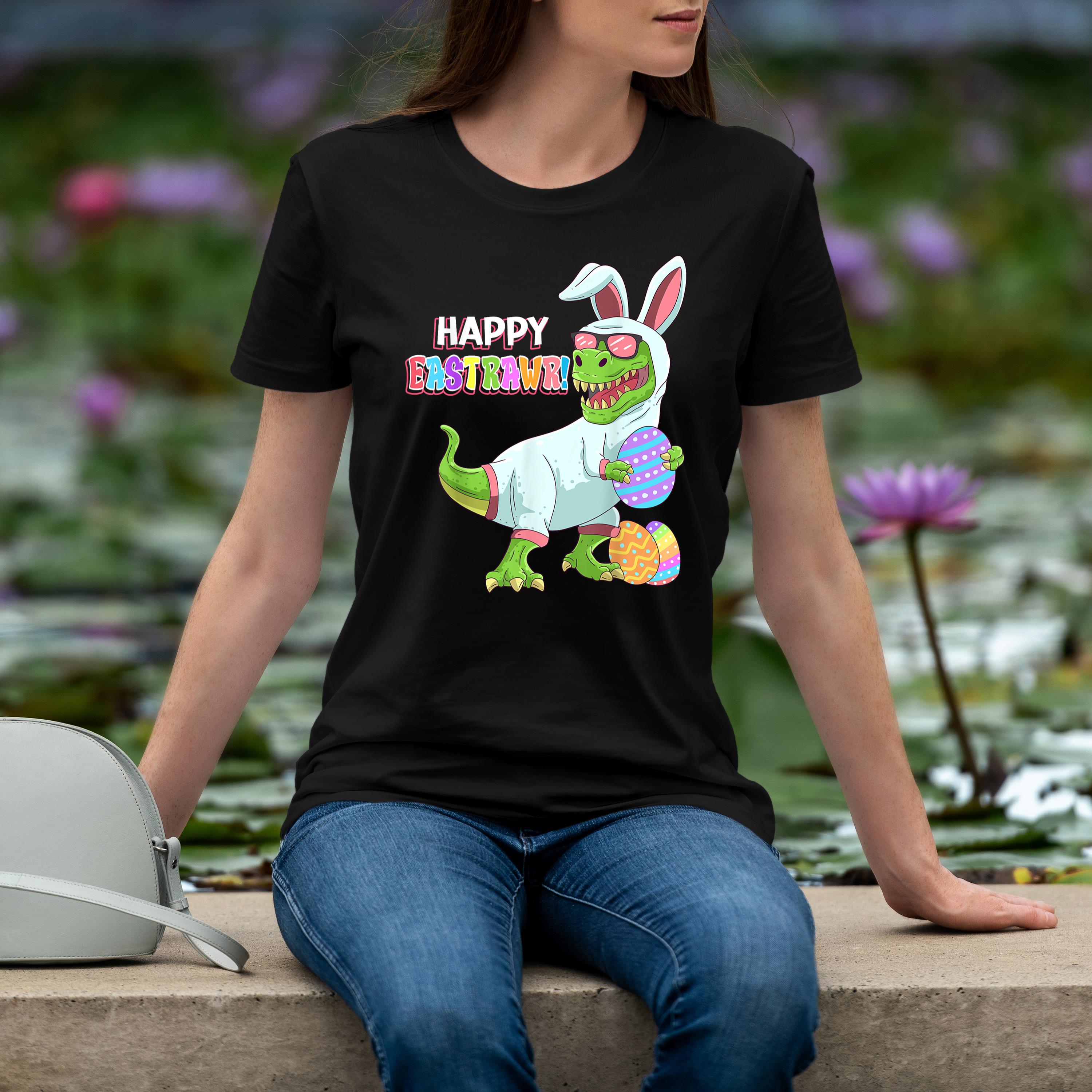 Happy Easter Day Dinosaur T Rex Easter Bunny Egg Kids Shirt 